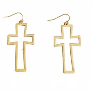 NEW ELLISON+YOUNG women's hammered matte hollow cross dangle earrings in gold